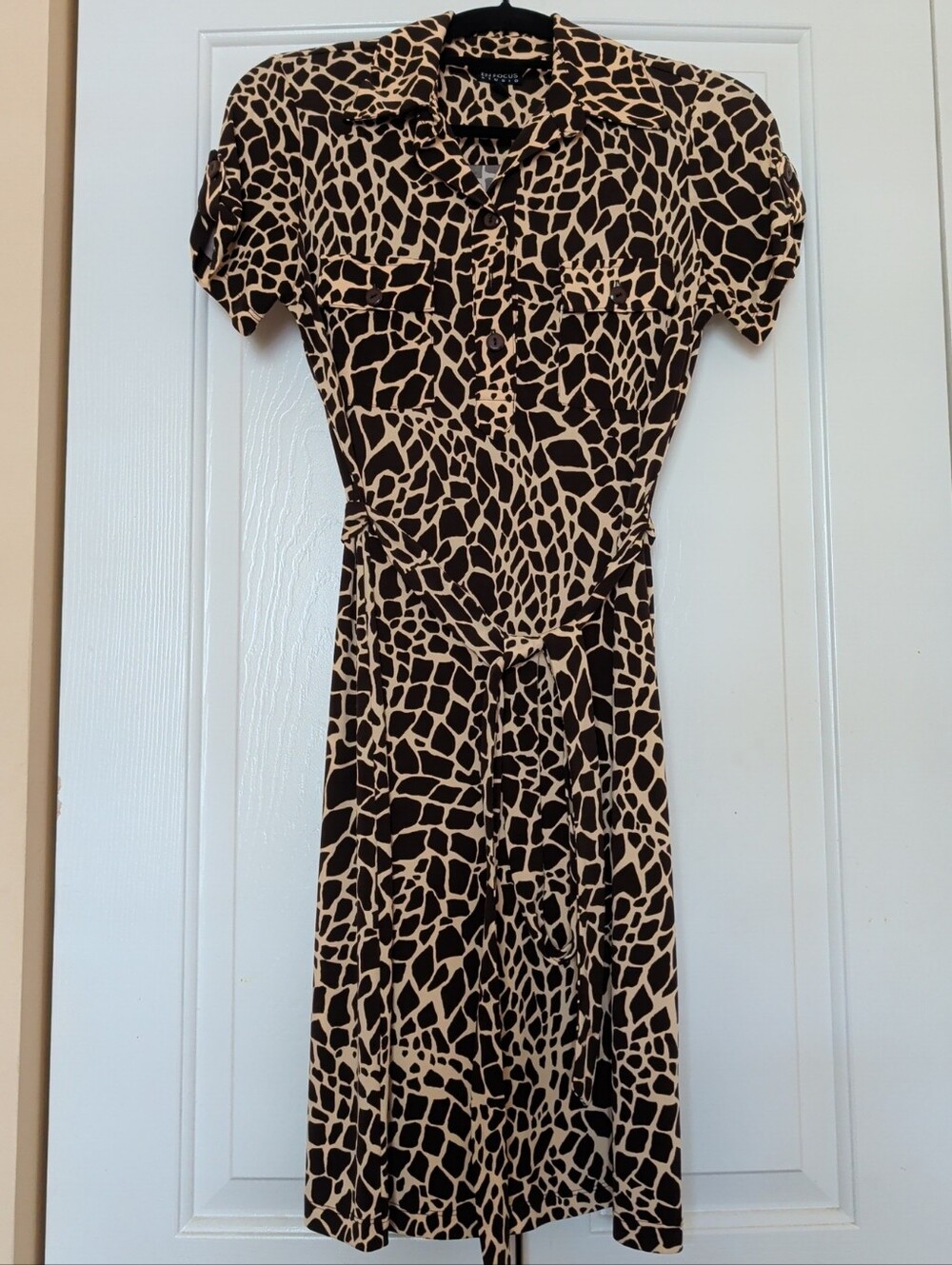 Enfocus Studio Beige and Black Giraffe-Print Midi Dress Size 4